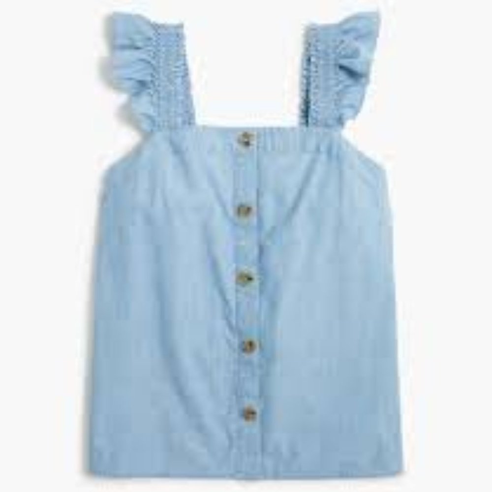 J. Crew Factory - Chambray Button-Front Tank Top with Ruffle Straps